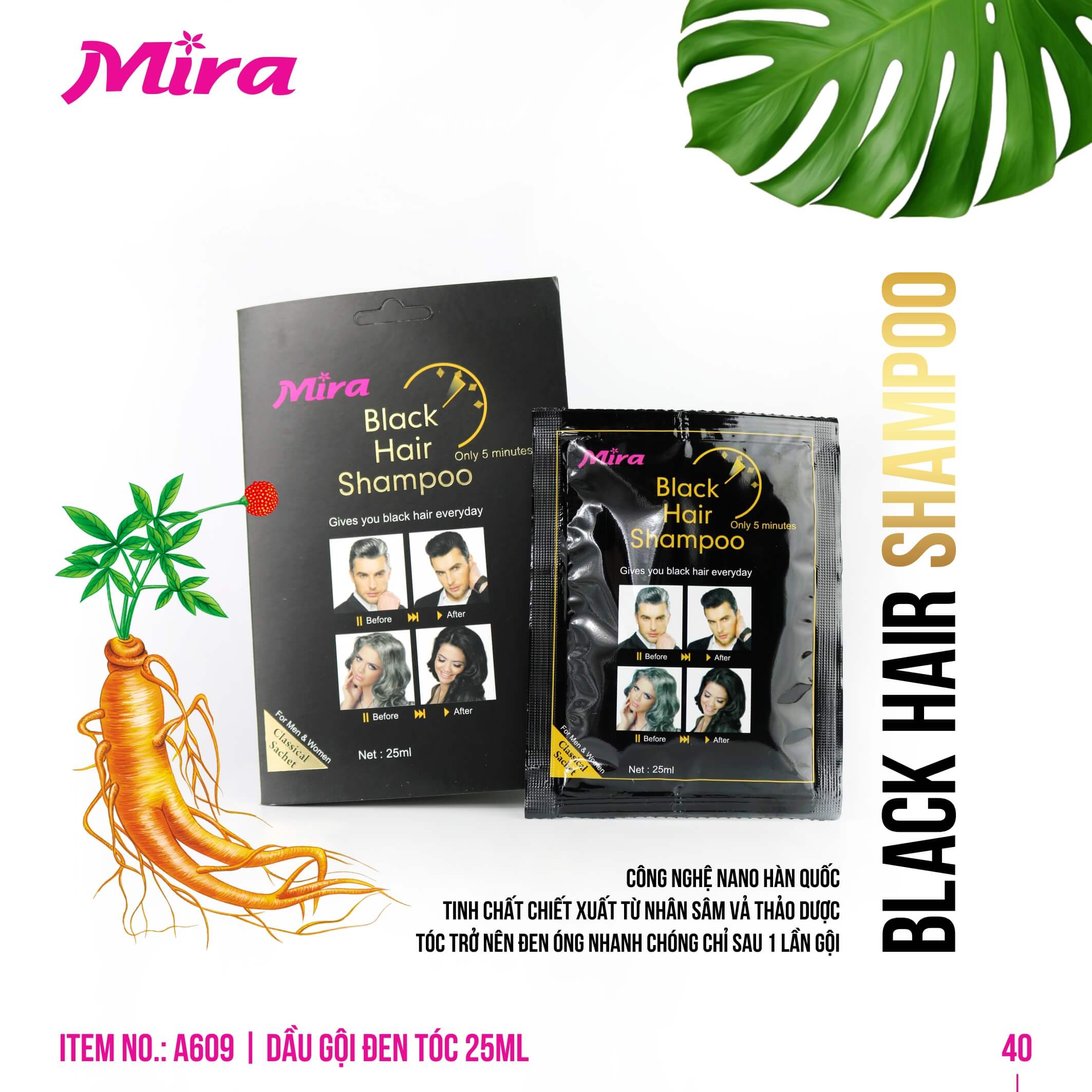 Dầu Gội Đen Tóc Mira – Mira Black Hair Shampoo (25ml) A609