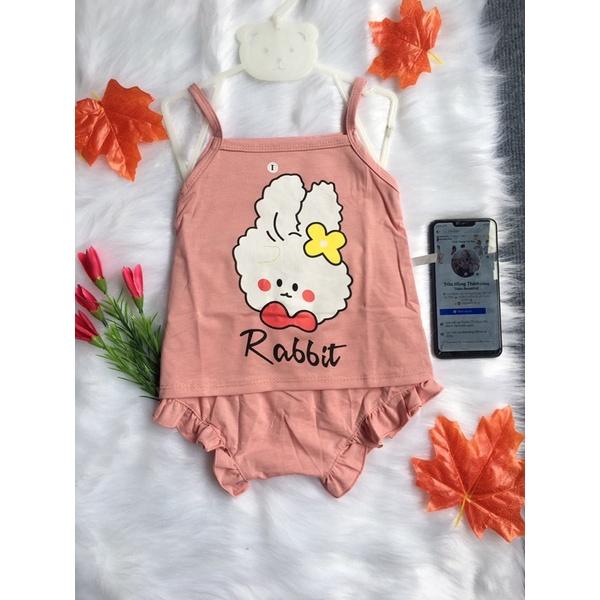 Bộ Quần Áo Trẻ Em 2 Dây In Hình Thỏ Rabbit Cho Bé Gái 6-19kg