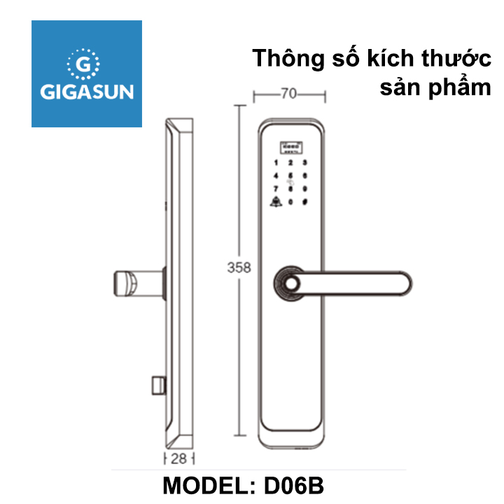 Khóa cửa vân tay thông minh Gigasun D06B - Cảnh báo tj nhập từ xa