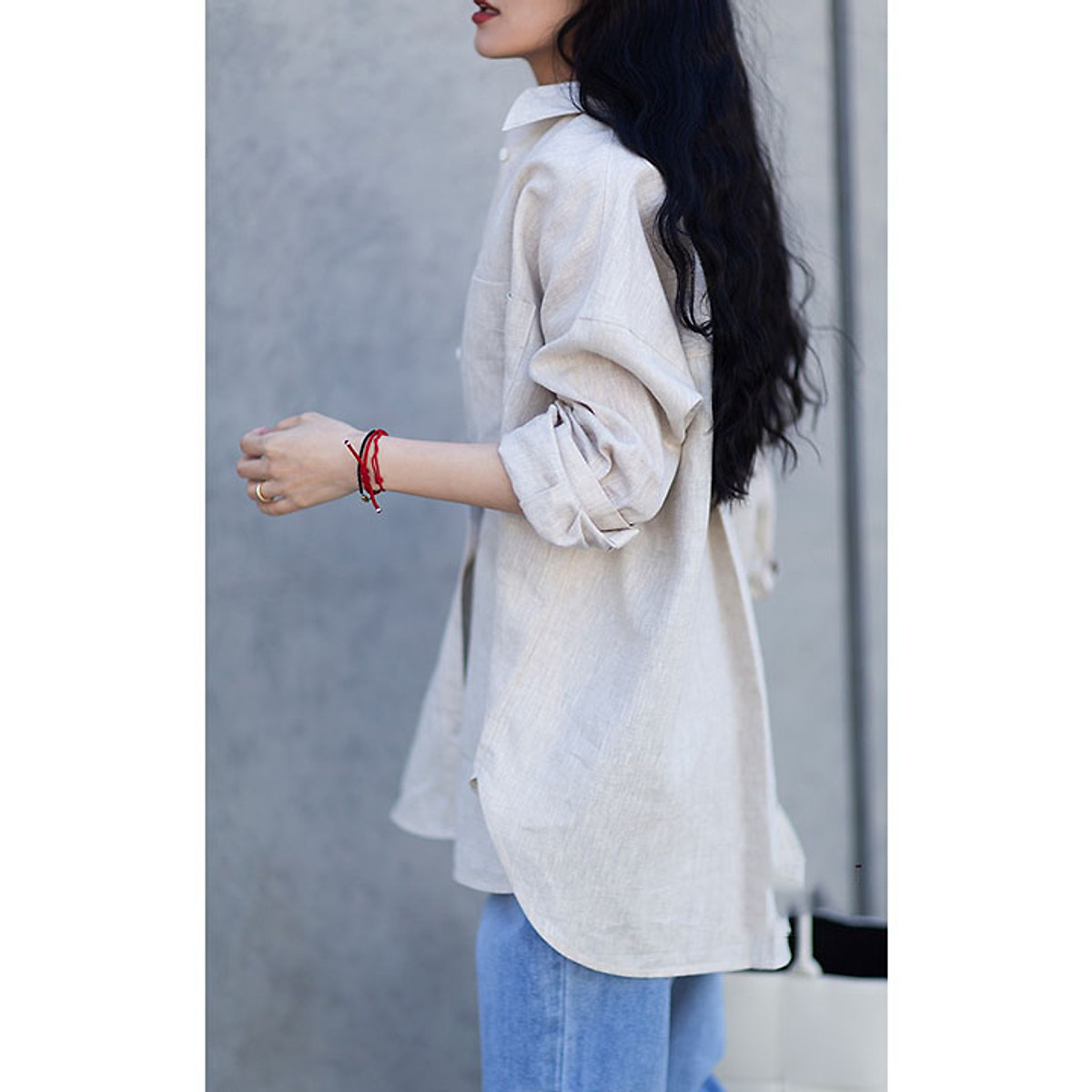 Áo sơ mi nữ form rộng rớt vai vải Linen bột Premium trẻ trung xịn xò