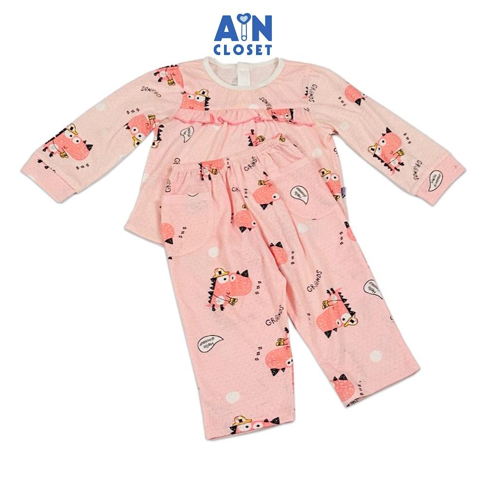 Bộ quần áo Dài bé gái họa tiết Khủng Long Hồng Thun cotton - AICDBGPW7RHV - AIN Closet