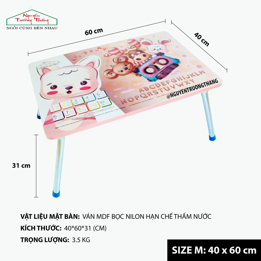 Bàn xếp gỗ mặt hình ngồi đất Size M 40x60cm