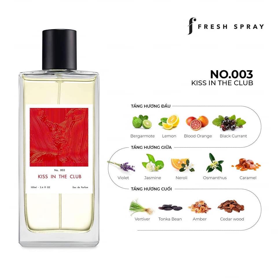 Nước Hoa Unisex F Fresh Spray - Kiss In The Club 100ml - Nốt Hương Quyến Rũ Mê Hoặc, Ngọt Trầm Lôi Cuốn