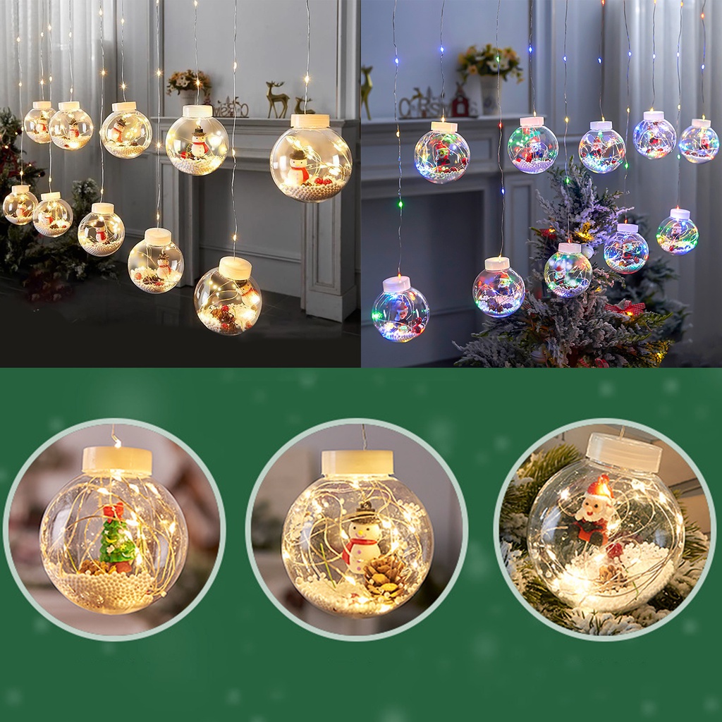 Dây Đèn Mành thả tròn LED Trang Trí Noel Giáng Sinh Ông Già, Cây Thông, Tuần Lộc, Người Tuyết
