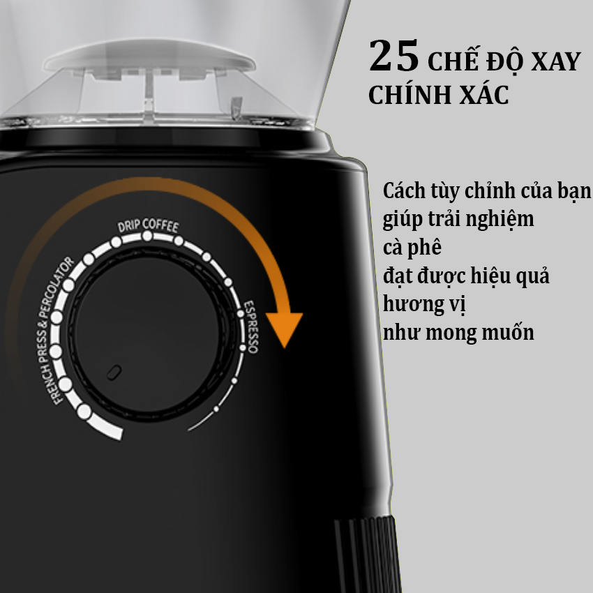 Máy xay hạt cà phê cao cấp Shardor CG836B Tích hợp 25 chế độ xay hạt cà phê - Cài đặt thời gian xay 40 giây - Hàng Nhập Khẩu