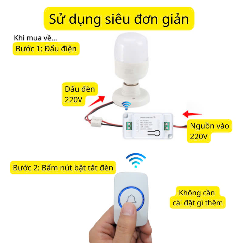 Công Tắc Không Dây Nút Bấm Cầm Tay Dán Tường Tiện Lợi 433mhz Bảo Hành 1 Năm