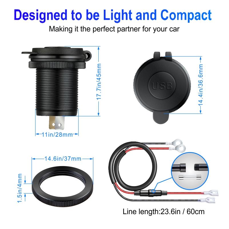 PD Typec và QC3.0 USB C Outlet Bộ điều hợp không thấm nước tích hợp xe hơi USB Bộ sạc 12 V/24V cho thuyền biển Motorc