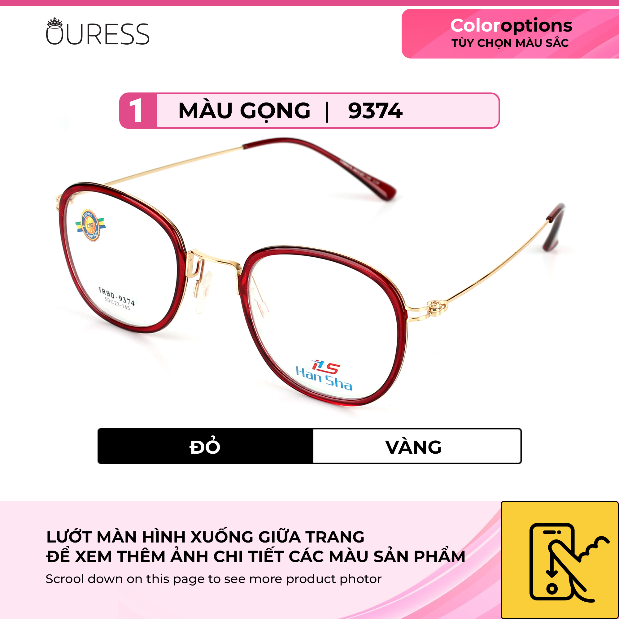 Gọng kính nhựa phối càng kính hợp kim siêu nhẹ siêu bền OURESS - TRHK 9374