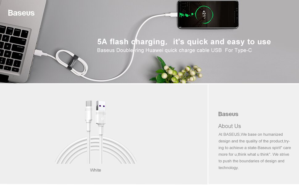 Cáp sạc nhanh Baseus Double Ring Type C Dành Cho Thiết Bị Android, Quick Charge 3.0-Hàng Chính Hãng