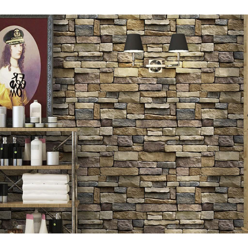 Giấy dán tường 3D hoạ tiết gạch đá tự nhiên phong cách Nhật Bản