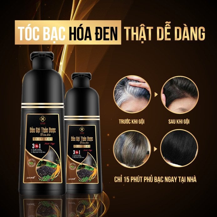 Dầu Gội Thảo Dược Đen Tóc SINORI 500 ml, Dầu Gội Phủ Bạc Nhuộm Tóc Cao Cấp Thiên Nhiên Chiết Suất Từ Nhân Sâm, Hà Thủ Ô, Ngũ Bội Tử, Trắc Bạch Diệp, Vừng Đen, Gừng