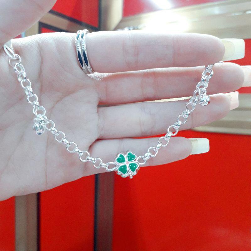 Lắc tay bạc cỏ 4 lá cho bé dày dặn YN JEWELRY
