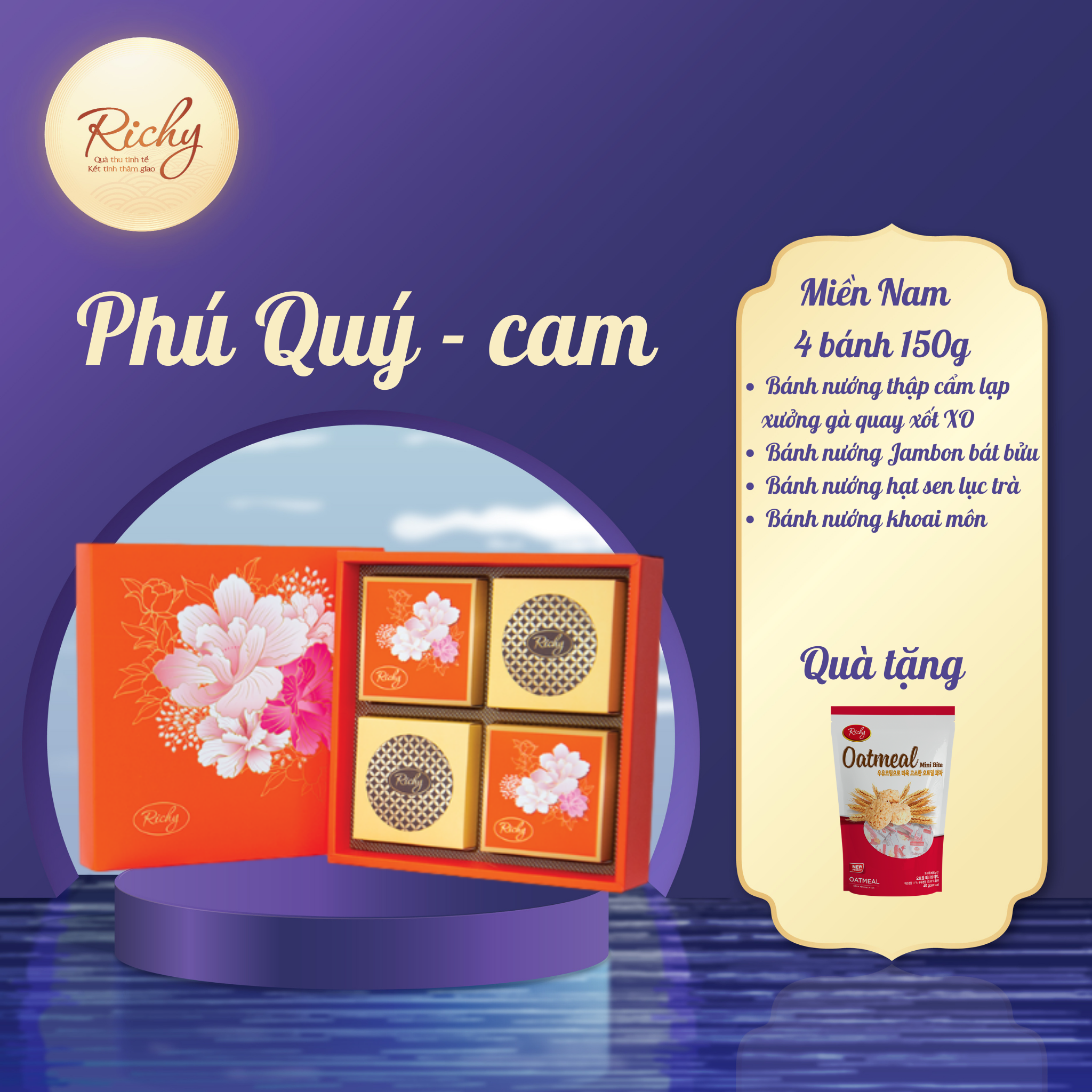 [MIỀN NAM] Bánh Trung Thu Richy hộp cao cấp - bộ Phú Quý cam