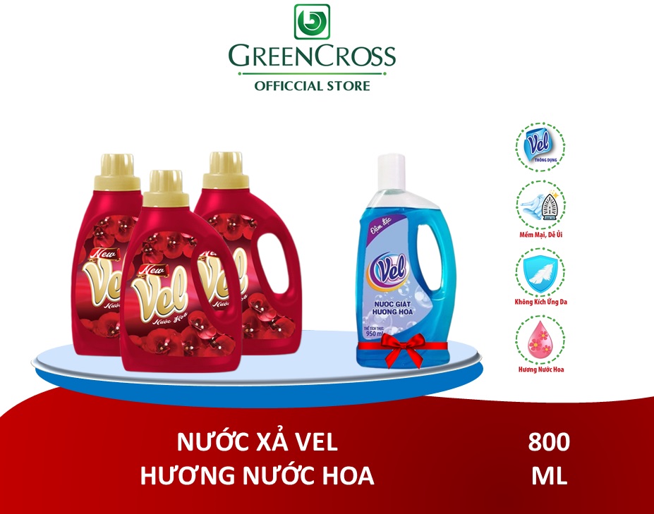 COMBO NƯỚC XẢ VẢI VEL 800ML HƯƠNG NƯỚC HOA - TẶNG 1 CHAI NƯỚC GIẶT VEL 950ML HƯƠNG HOA