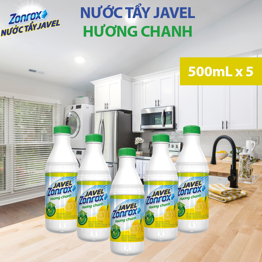 Combo 5 chai Nước tẩy trắng đa năng 6 in 1 - Zonrox Javel 500ml