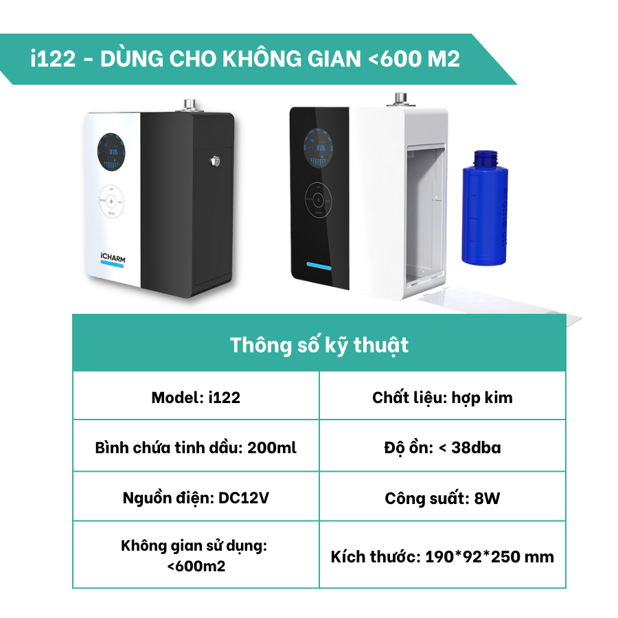 Máy tạo mùi thơm, khuếch tán tinh dầu công nghiệp i122 (&lt;1000m3), có app điều khiển - Hàng chính hãng iCHARM