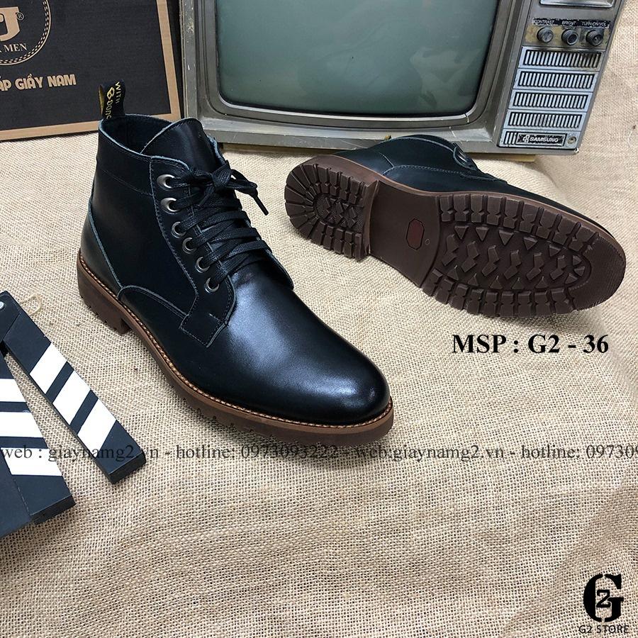 Boot nam G2 cao cổ kiểu giầy da nam cao cấp, Giầy tây công sở cổ lửng bằng da bò nepan cao cấp dáng combat boot - 36