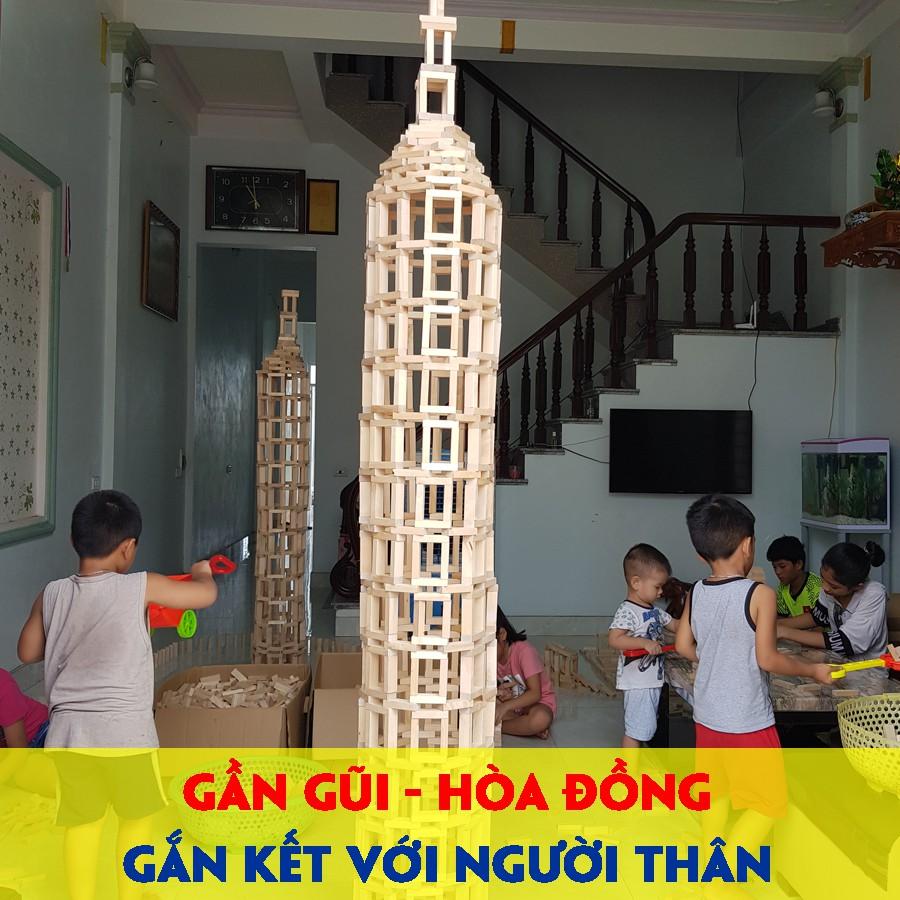 Bộ Gỗ xếp hình đồ chơi cỡ lớn giúp trẻ tránh xa điện thoại. (Rút gỗ + xếp hình + Domino), 1Kg 55 thanh