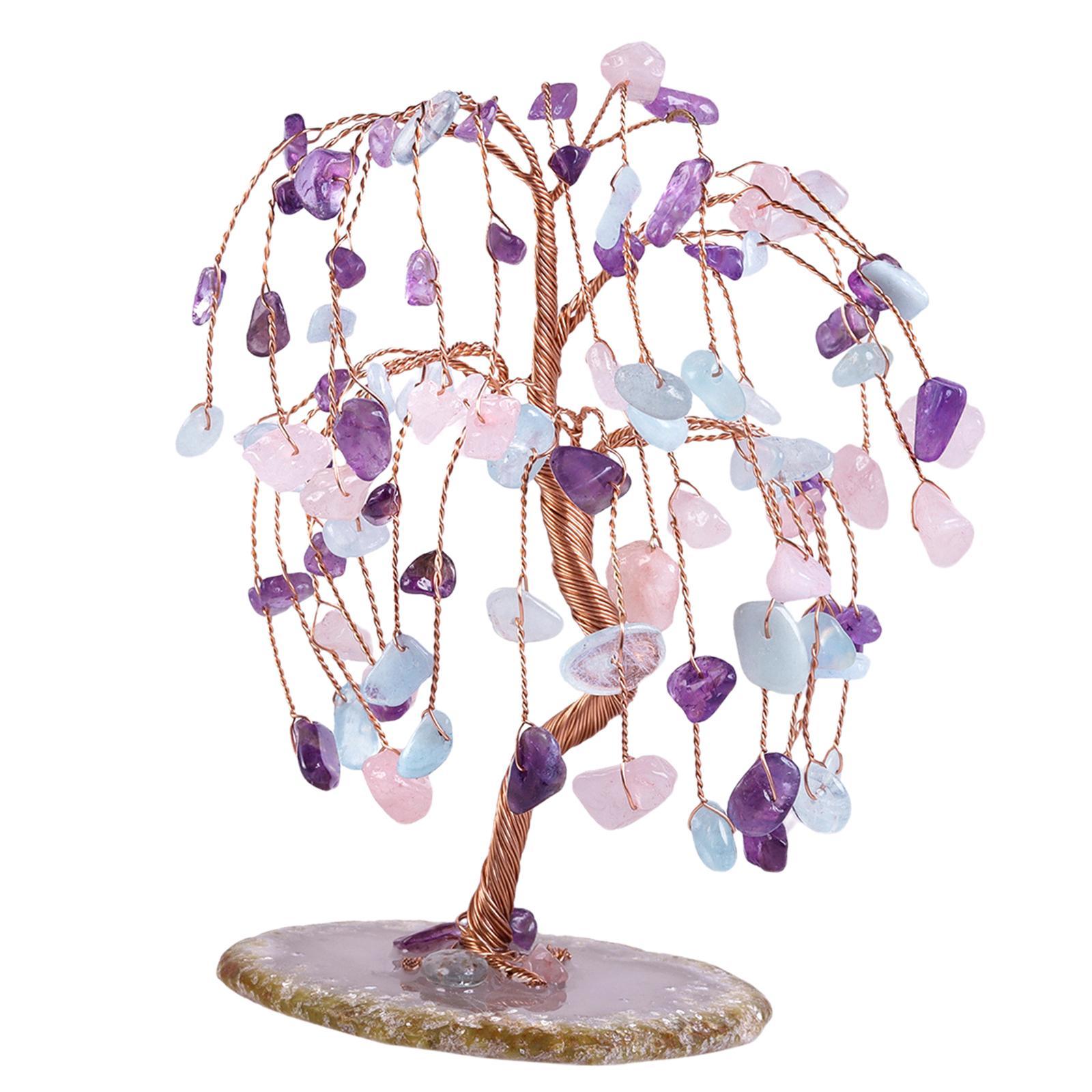 2PCS Natural Multi Stone Money Tree Handmade Ornament for Table Decoration