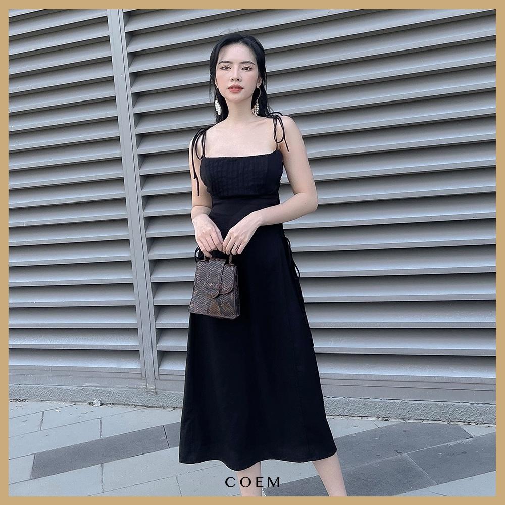 Đầm Midi Hai Dây Chất Liệu Linen Cao Cấp Màu Đen CO EM Thiết Kế Nữ Tính Quyến Rũ Sexy Phù Hợp Hẹn Hò Tiệc Tùng