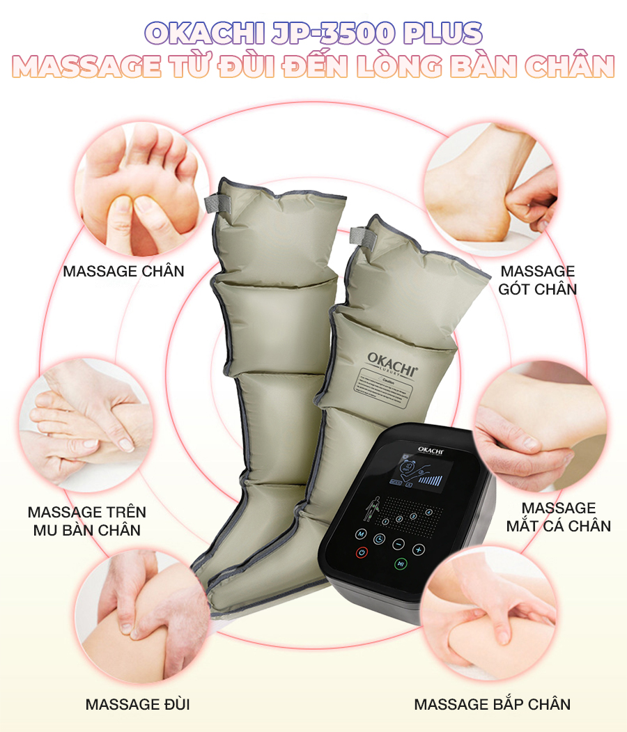 Máy nén ép trị liệu suy giãn tĩnh mạch OKACHI JP-3500 Plus (Pin sạc)