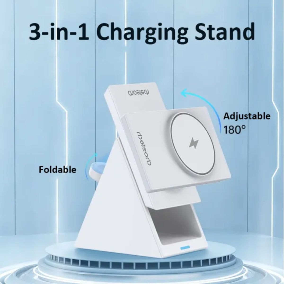 Giá đỡ điện thoại mag-safe tích hợp sạc không dây 3in 1 Choetech T600 dùng cho iphone, tai nghe và cho apple watch
