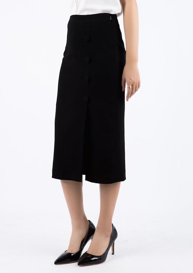 Chân Váy Midi Cúc Bọc De Leah - Đen