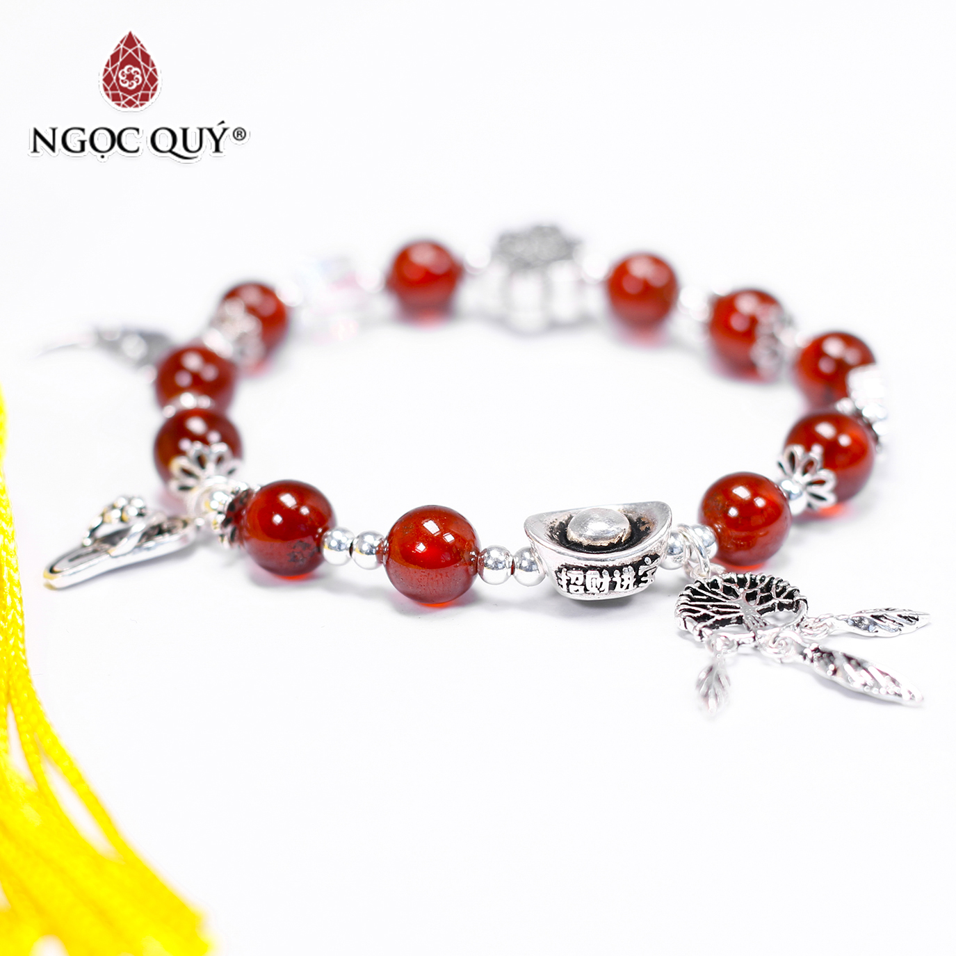 Vòng tay đá garnet ngọc hồng lựu AAA phối charm bạc size hạt 7mm mệnh hỏa, thổ - Ngọc Quý Gemstones
