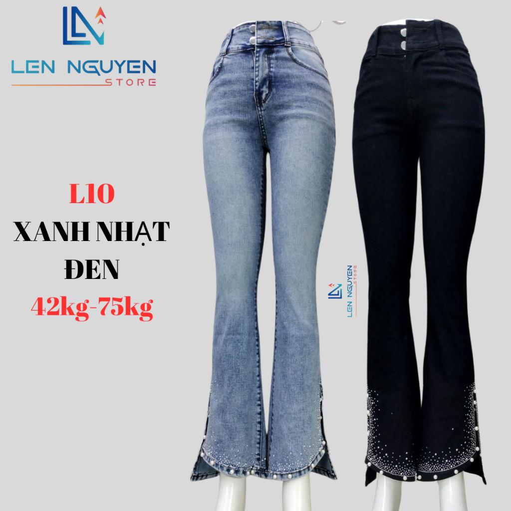 L10_Quần jean nữ, loe, lưng cao, quần bò nữ dáng ôm, quần rin nữ có big size, cho 42kg đến 75kg,LEN NGUYEN STORE - Đen