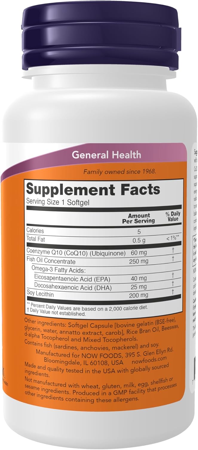 Now CoQ10 60mg With Omega-3 Fish Oil (60 Viên) - Hỗ Trợ Hệ Tim Mạch, Trí Não, Sáng Mắt, Đẹp Da