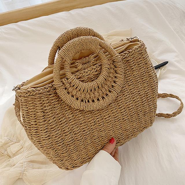 Phụ Nữ Mùa Hè Ống Hút Túi Xách Đi Biển Thủ Công Thời Raffia Vòng Tròn Mây Túi Bohemian Giày Đan Giỏ Túi