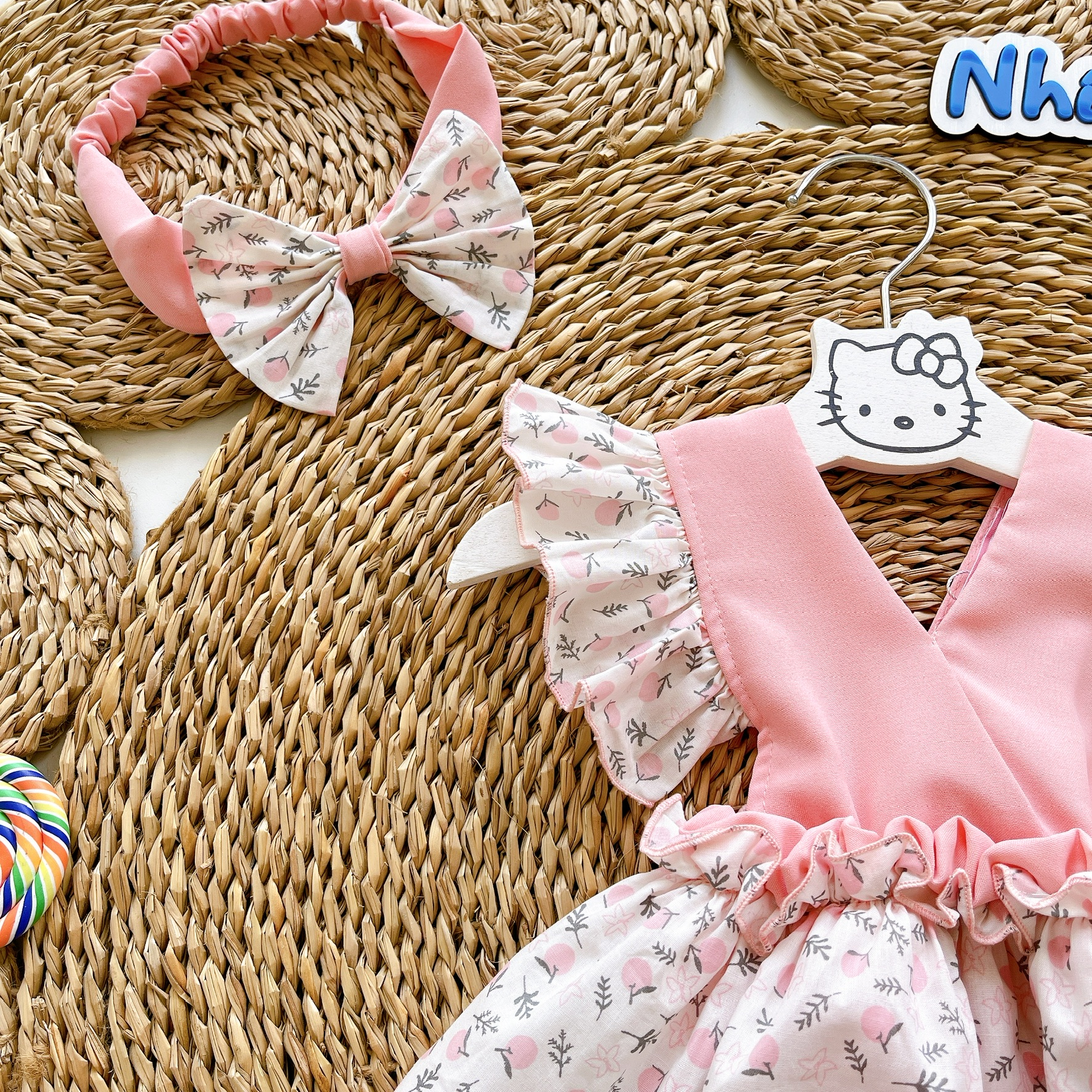 Bodysuit Bé Gái Sơ Sinh Đến 12kg, Body Váy Hoạ Tiết Quả Hồng Bé Gái Xinh