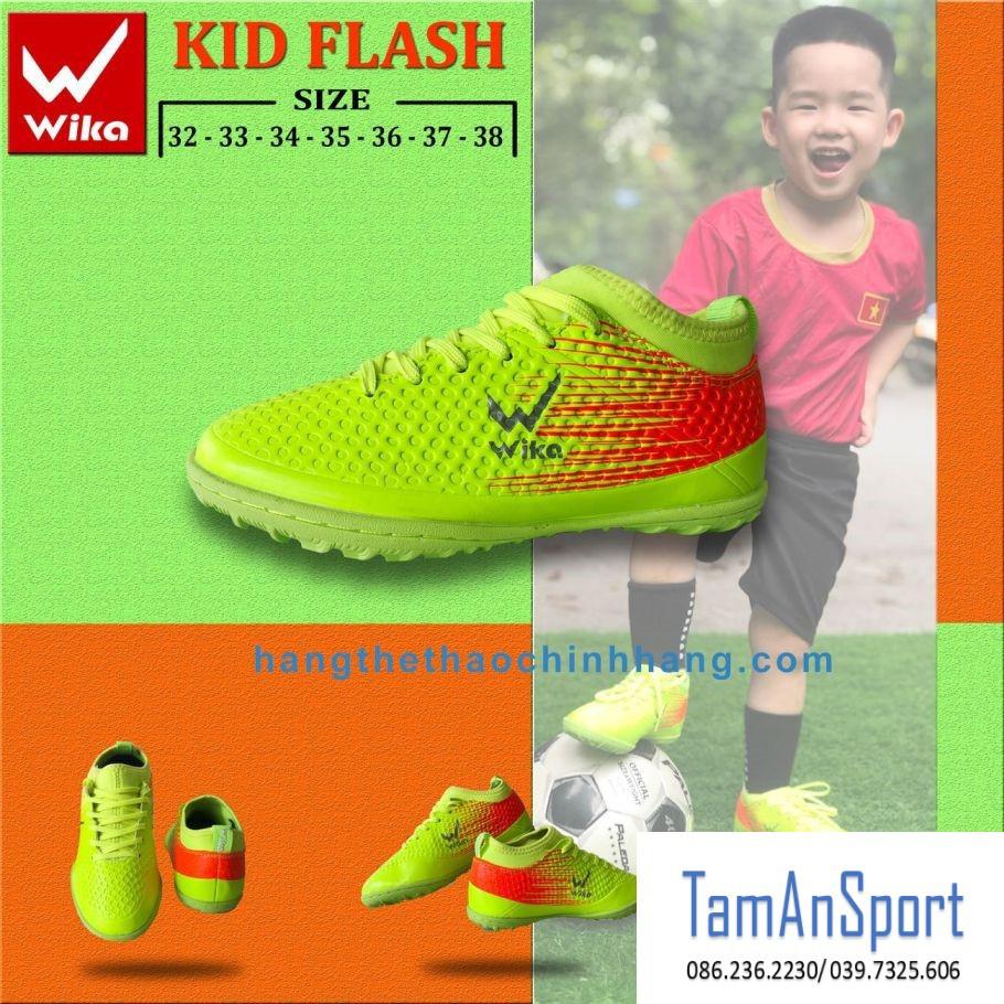 Giày bóng đá Wika Flash Kid ôm chân siêu bền, đinh TF khâu full đế, giày đá banh, giày sân cỏ nhân tạo ( tặng tất)