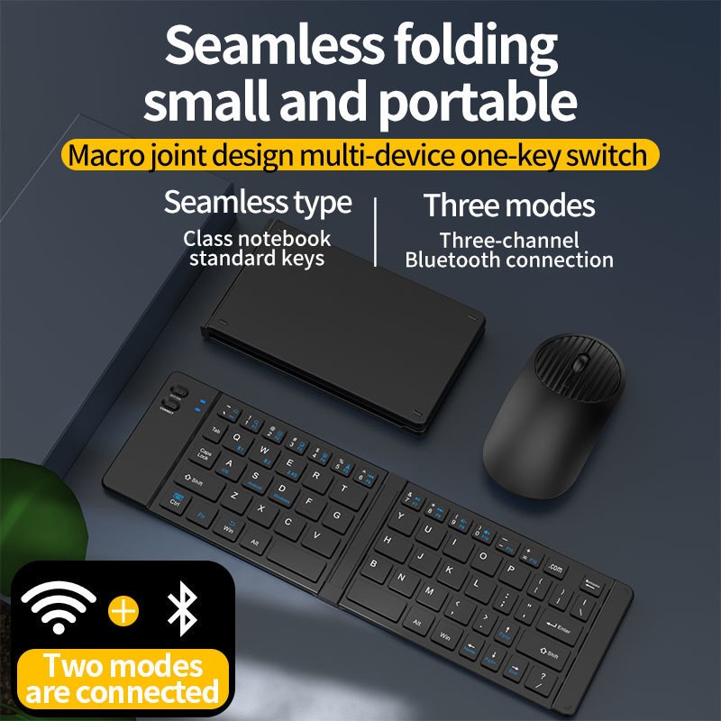 Bộ Bàn phím chuột mini Gấp gọn không dây Z219 kết nối bluetooth 5.2 + 3.0 + Usb wireless 2.4g hàng nhập khẩu