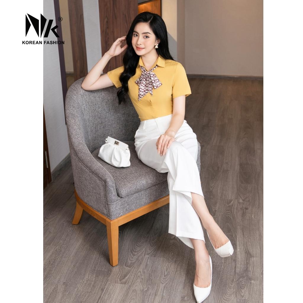 Áo Sơ Mi Nữ Công Sở Kiểu Dáng Ôm Thiết Kế Cao Cấp Trơn Tay Ngắn Vải Hàn Co Giãn Nhẹ NK FASHION NKSM2011007