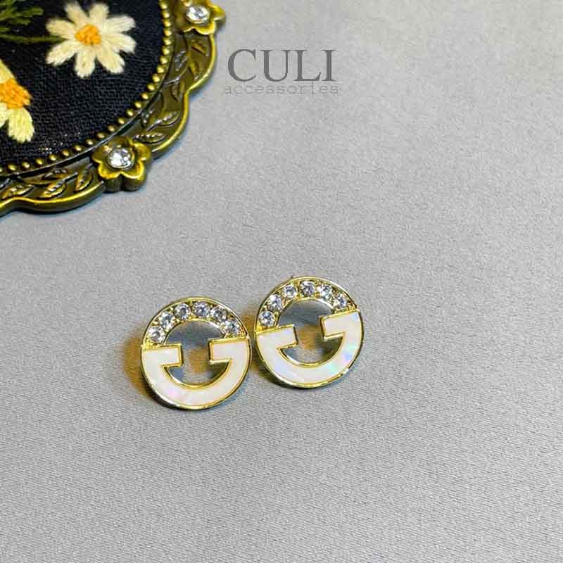 Khuyên tai bạc S925, khoen tròn đính đá, phối xà cừ sang trọng HT665 - Culi accessories