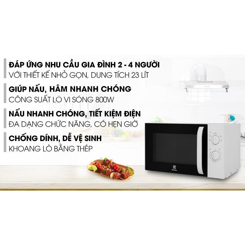 Lò vi sóng cơ Electrolux 23 lít EMM23K18GW, 800 W, có tay cầm - Hàng chính hãng