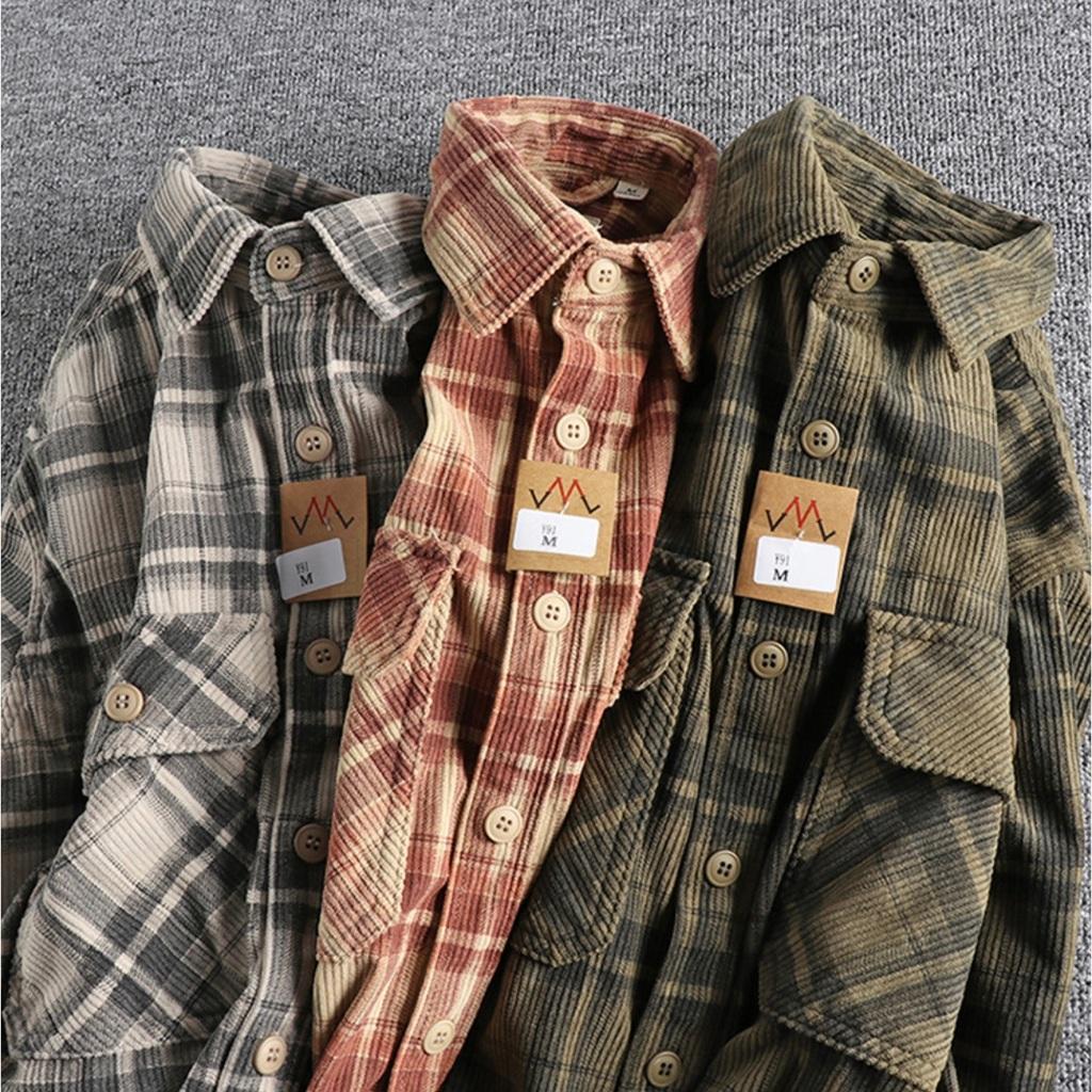 Áo sơ mi vải nhung phong cách Retro_Biker_Army