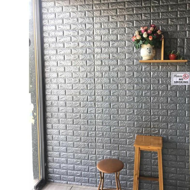 Giấy /Xốp Dán Tường Giả Gạch 3D MÀU XÁM- Giá Rẻ- Đa Dạng Tạo Không Gian Sống Sang Trọng, Sach Sẽ