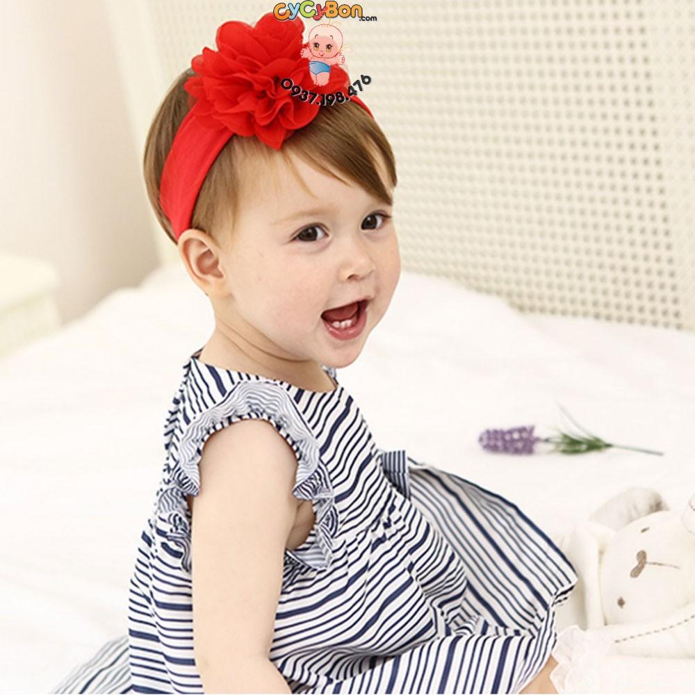 Băng Đô Vải Thun Phối Voan Bông Đỏ Cho Bé Gái