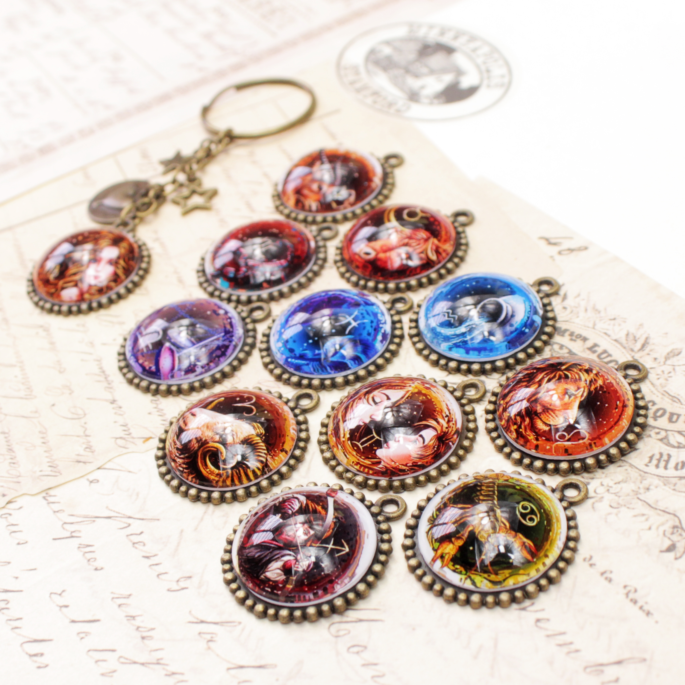 Móc khóa cung hoàng đạo Zodiac 20mm hình cổ điển siêu đẹp 06646-MK0033