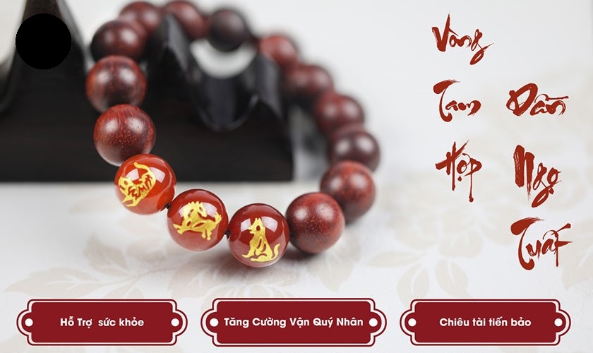 Vòng Tay Nam Gỗ Tử Đàn Mix Đá Mã Não - Vòng Tam Hợp Hỗ Trợ Sức Khỏe, Chiêu Tài Lộc, Quý Nhân