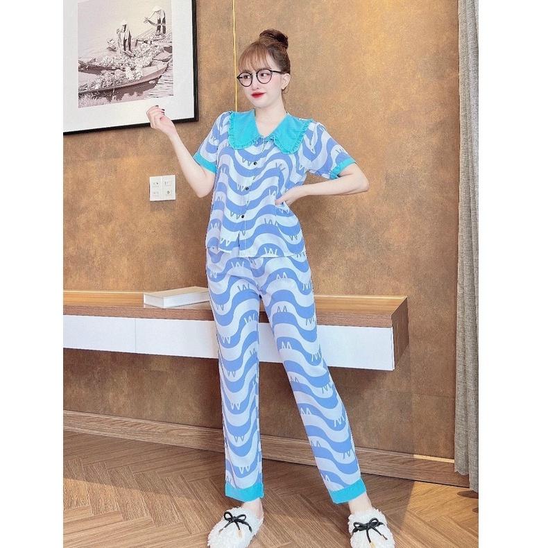 Đồ bộ pijama lụa mango họa tiết sóng mềm mịn thoáng mát