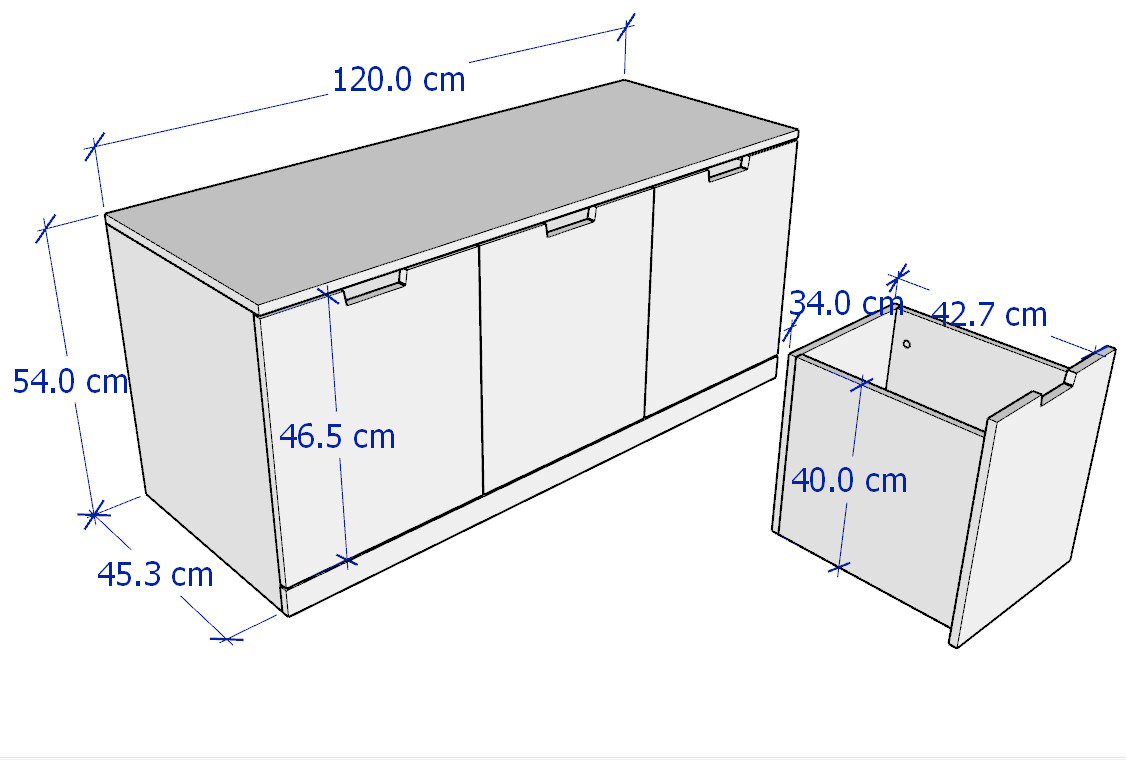 BANALDO, Tủ lưu trữ 3 ngăn kéo lớn, Phong cách Bắc Âu, 120x47x53cm