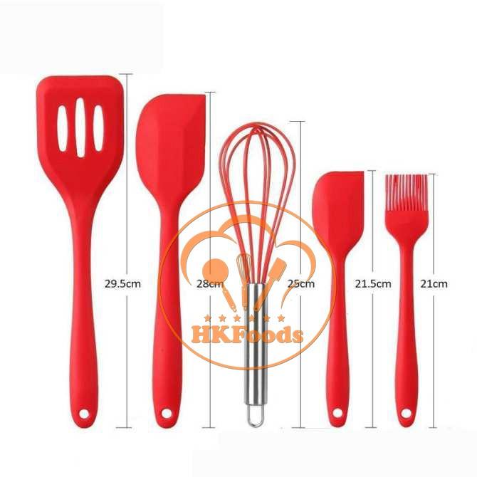 Bộ 5 chổi phới spatula đỏ silicon