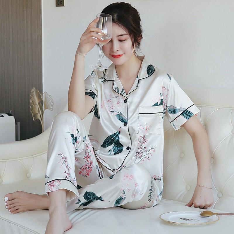 Pijama- Bộ Ngủ lụa áo cộc quần dài nhiều màu vải đẹp sang trọng LCD01
