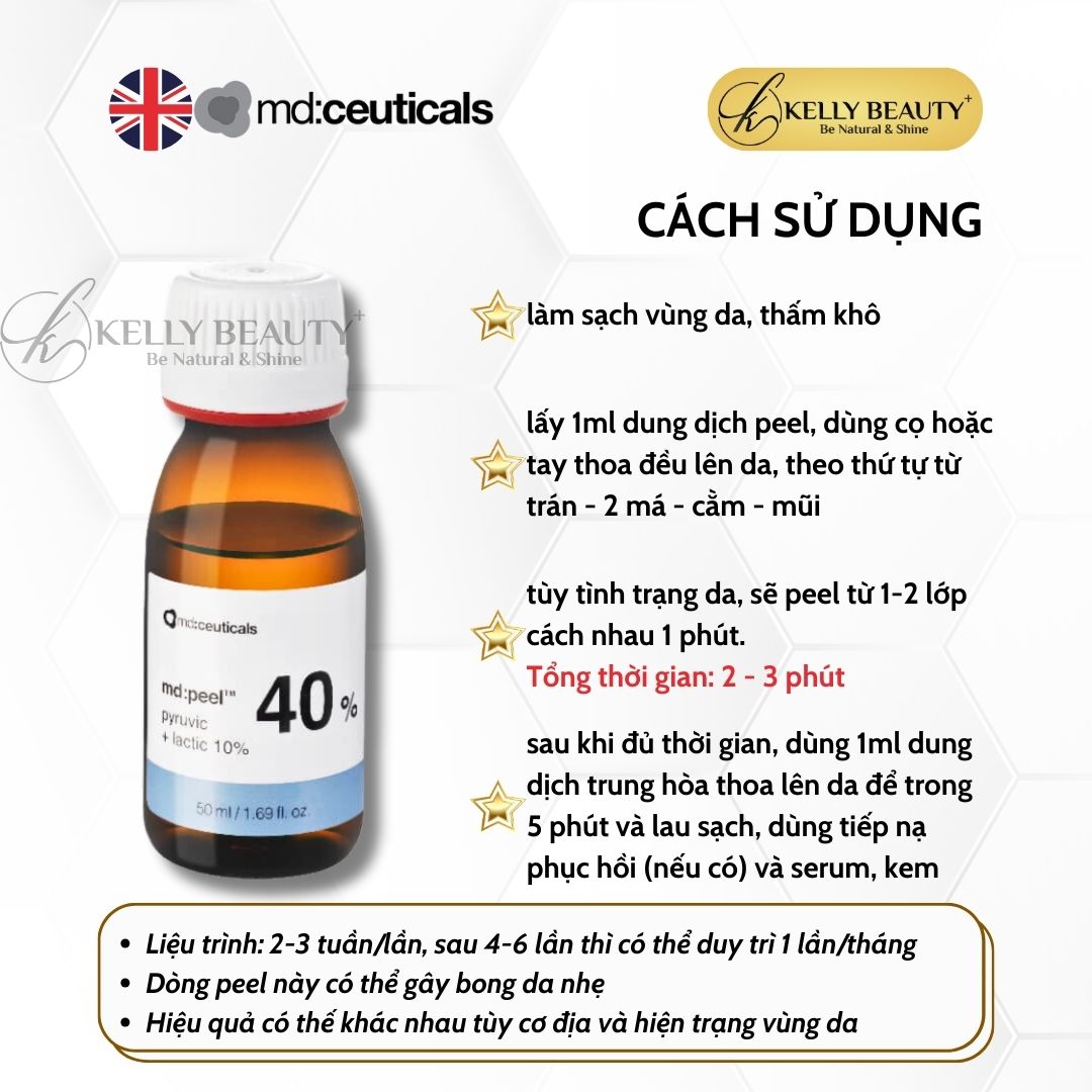 Peel Mụn, Ngừa Sẹo và Chống Lão Hóa Da MD:PEEL Pyruvic 40% + Lactic 10% - MD:Ceuticals | Kelly Beauty