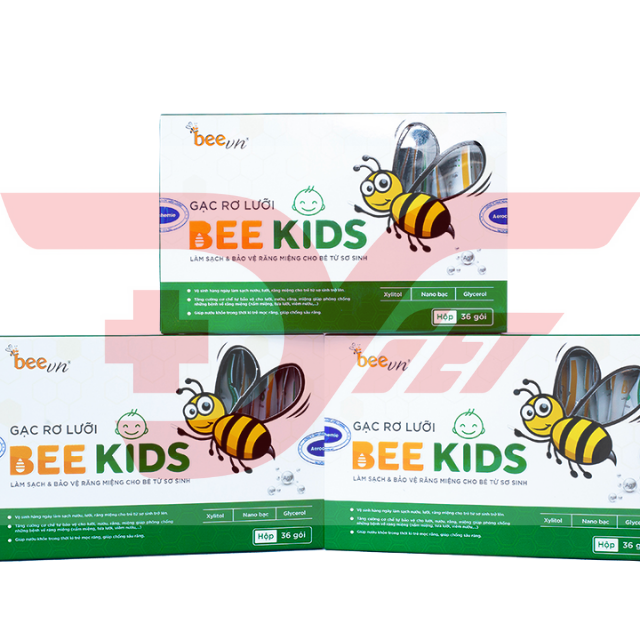 Gạc rơ lưỡi Bee Kids Hộp 36 gói [Chính hãng] - Vải dệt an toàn, chăm sóc và làm sạch răng miệng trẻ sơ sinh trở lên