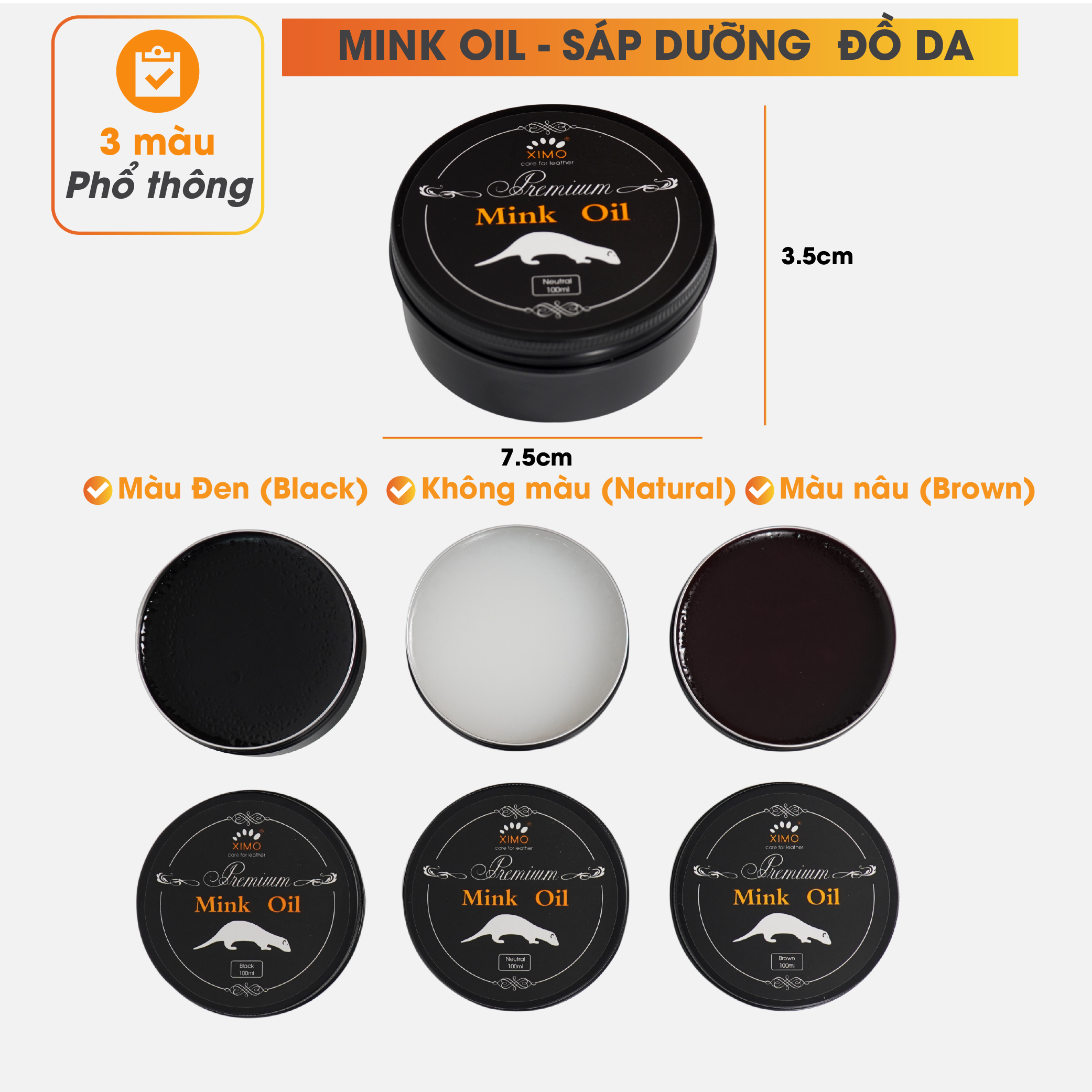 Mink oil mỡ chồn XIMO chuyên bảo dưỡng chăm sóc đồ da, làm mới, phục hồi giày da, túi xách, áo da, ví da, ghế sofa XI01