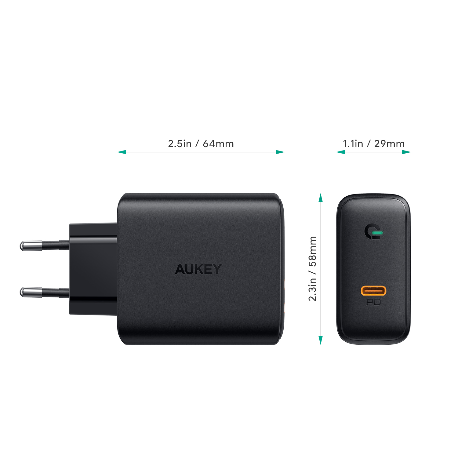 Cốc Sạc Type C AUKEY PA-D4 Power Delivery 60W Sạc Macbook Pro Tích Hợp Công Nghệ GaNFast - Hàng Chính Hãng